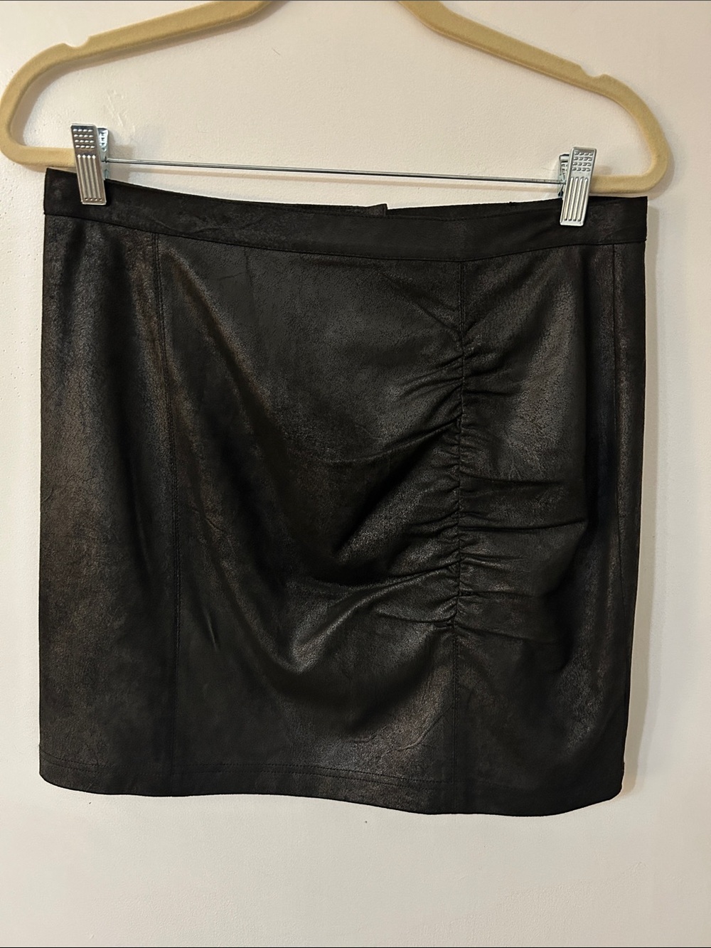 Free People Rumi Ruched Faux Leather Mini Skirt Women's Size Large Grunge Moto